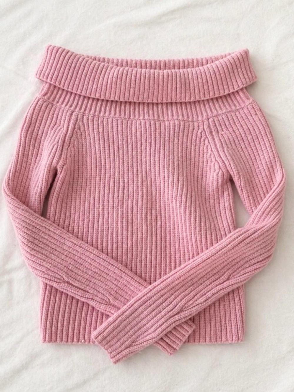 La Hearts Rose Pink Off-Shoulder Ribbed Sweater